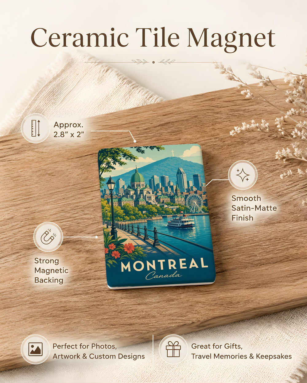 Montreal Canada Fridge Magnet, Montreal Souvenir Magnet, Canada Travel Gift, Montreal City Landmark Keepsake Magnet