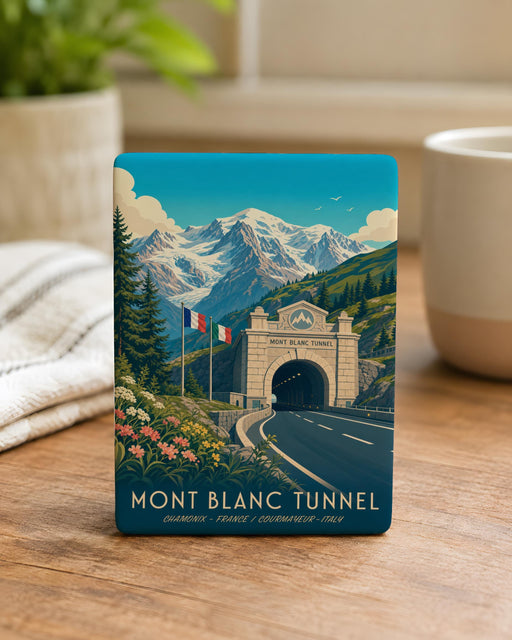 Mont Blanc Tunnel Fridge Magnet, Alpine Mountain Pass Souvenir, France Italy Border Landmark Travel Keepsake