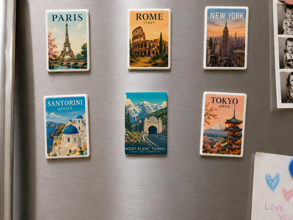 Mont Blanc Tunnel Fridge Magnet, Alpine Mountain Pass Souvenir, France Italy Border Landmark Travel Keepsake