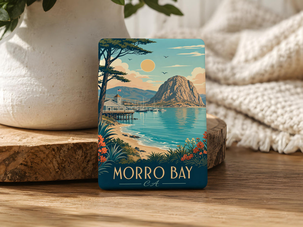 Morro Bay California Fridge Magnet, Morro Rock Coastal Landmark Souvenir, Central Coast CA Travel Gift, Beach Town Keepsake