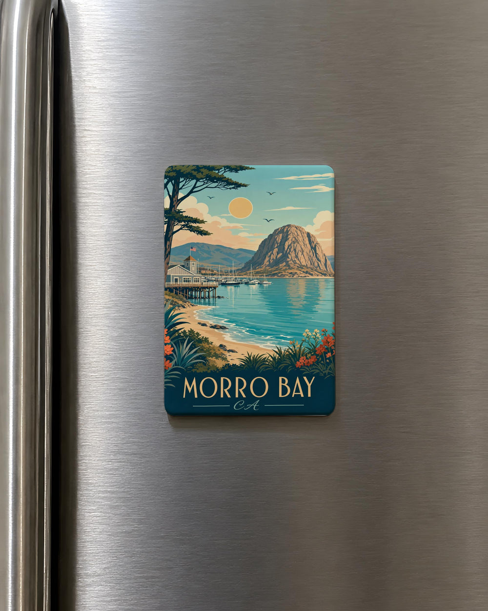Morro Bay California Fridge Magnet, Morro Rock Coastal Landmark Souvenir, Central Coast CA Travel Gift, Beach Town Keepsake