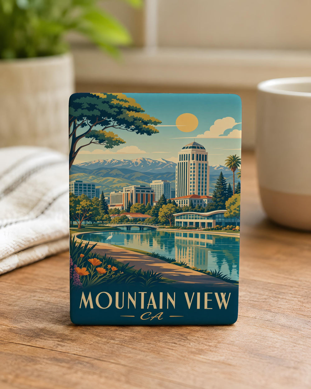 Mountain View CA Fridge Magnet, California City Souvenir Magnet, Mountain View Skyline Landmark Travel Gift