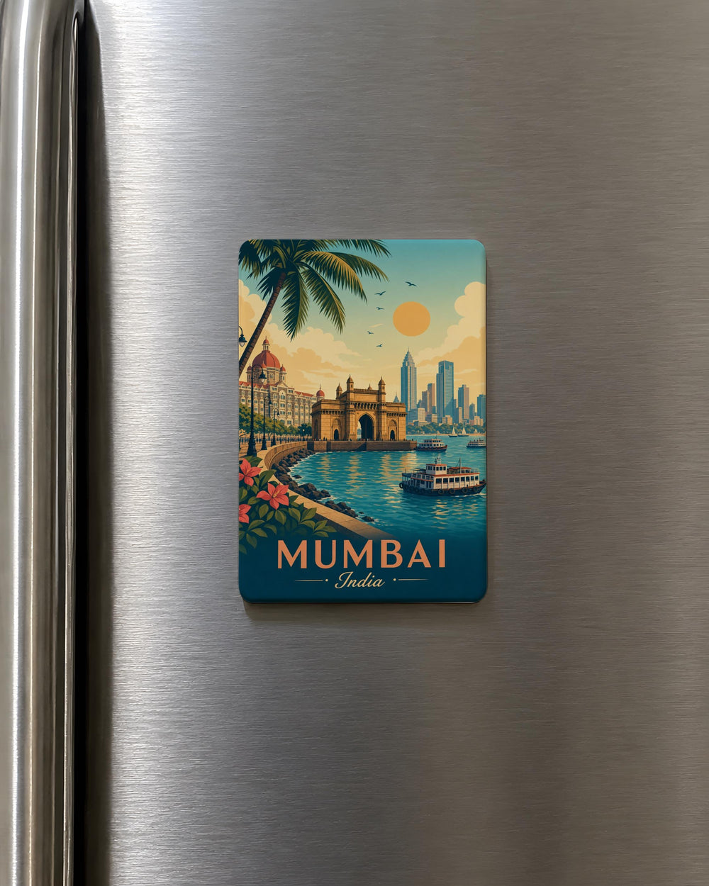 Mumbai India Fridge Magnet, Mumbai Skyline Souvenir Magnet, India Travel Keepsake, Mumbai Landmark Refrigerator Magnet
