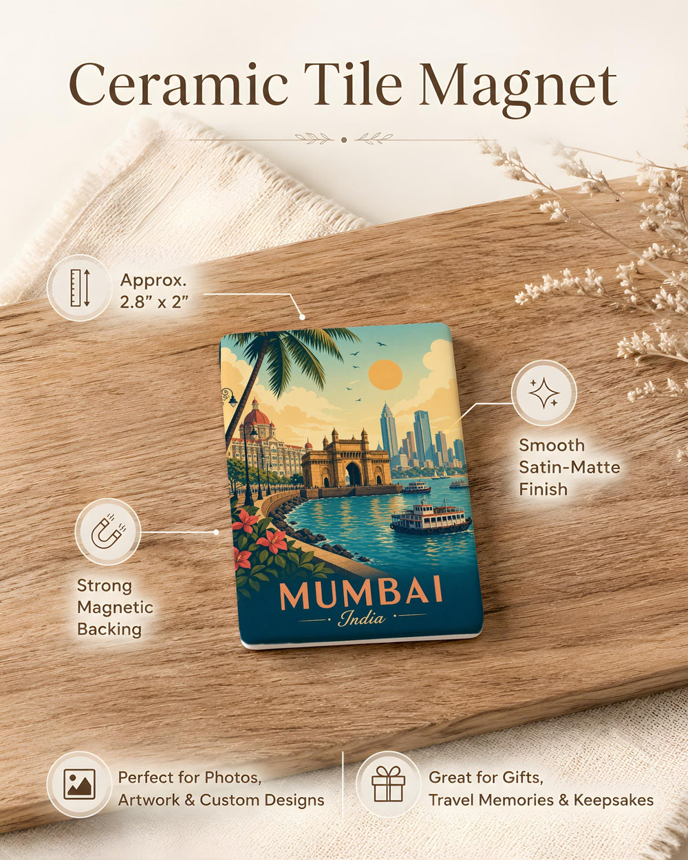 Mumbai India Fridge Magnet, Mumbai Skyline Souvenir Magnet, India Travel Keepsake, Mumbai Landmark Refrigerator Magnet