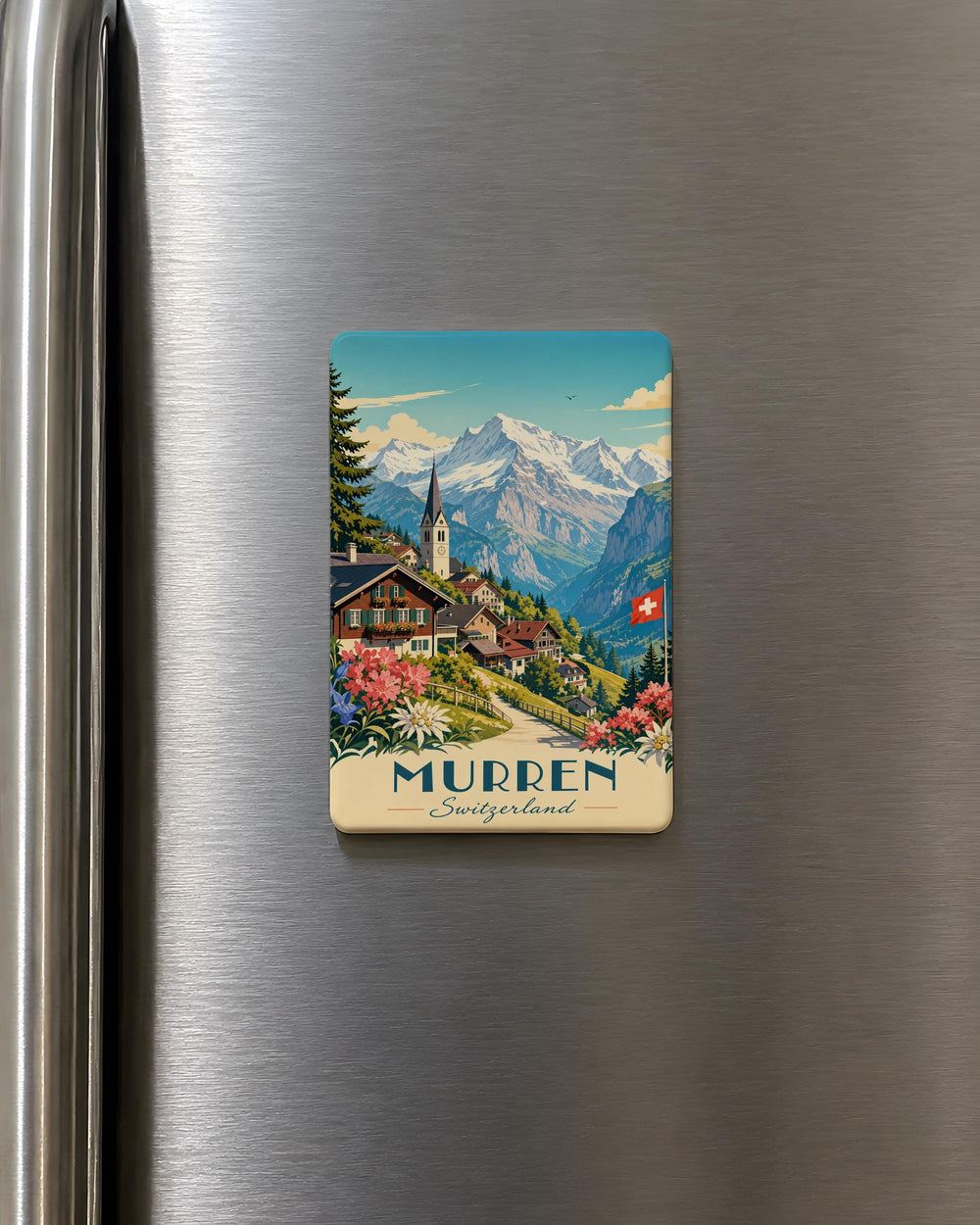 Murren Switzerland Fridge Magnet, Mürren Alpine Village Souvenir, Swiss Alps Mountain Travel Keepsake Magnet