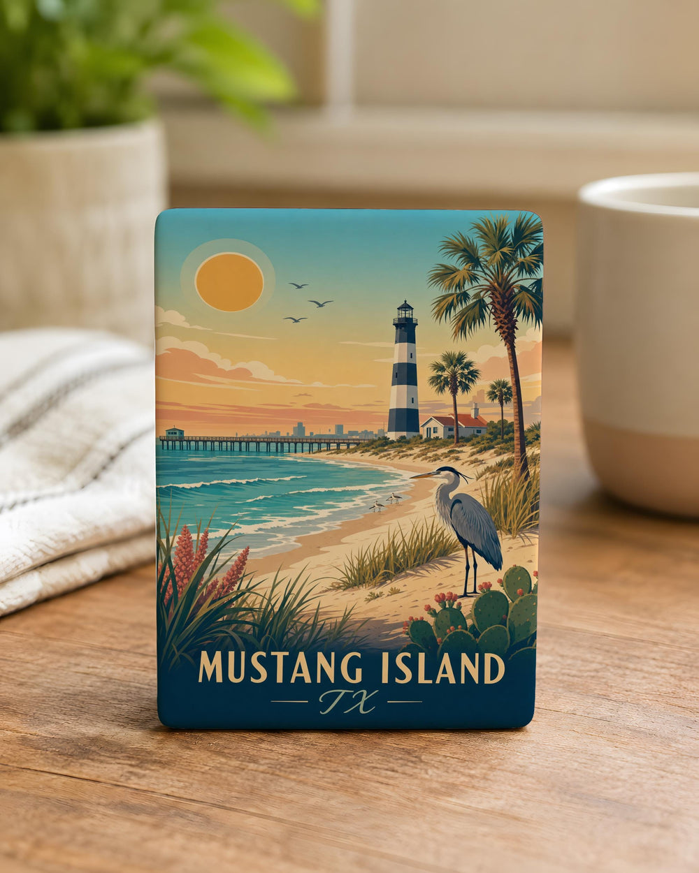 Mustang Island TX Fridge Magnet, Texas Coastal Souvenir Magnet, Mustang Island Travel Gift, Beach Vacation Keepsake Magnet