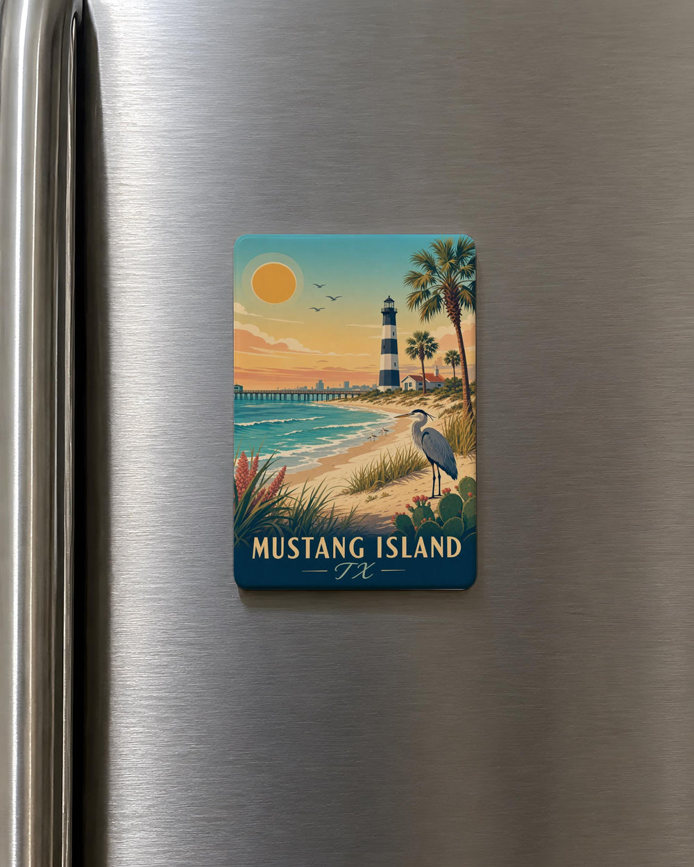 Mustang Island TX Fridge Magnet, Texas Coastal Souvenir Magnet, Mustang Island Travel Gift, Beach Vacation Keepsake Magnet