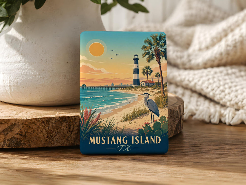 Mustang Island TX Fridge Magnet, Texas Coastal Souvenir Magnet, Mustang Island Travel Gift, Beach Vacation Keepsake Magnet