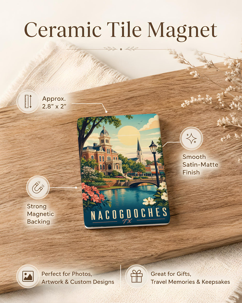 Nacogdoches TX Fridge Magnet, Nacogdoches Texas Souvenir Magnet, Nacogdoches Travel Gift, Texas City Magnet