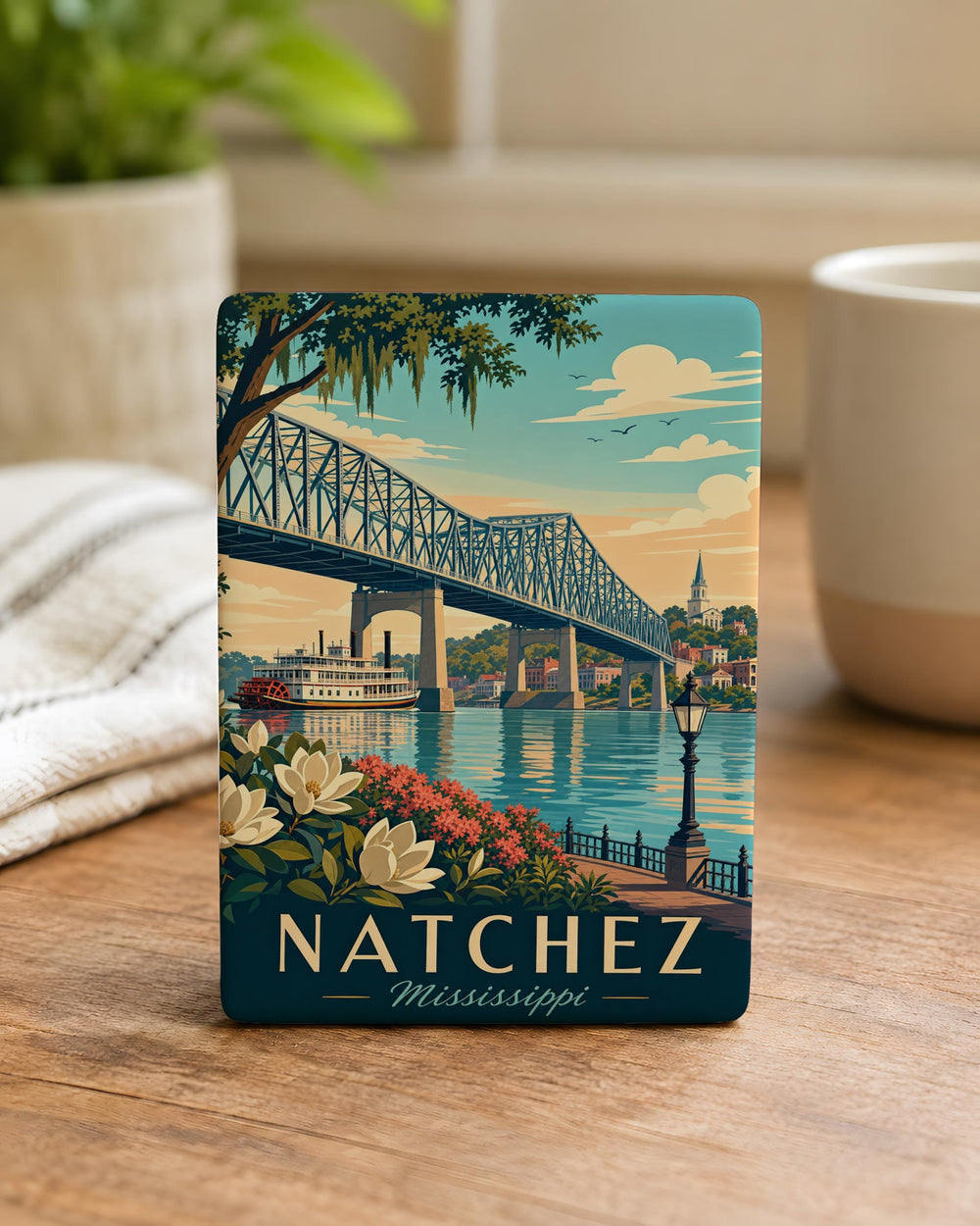 Natchez Bridge Fridge Magnet, Mississippi River Landmark Souvenir, Natchez Mississippi Travel Keepsake Magnet