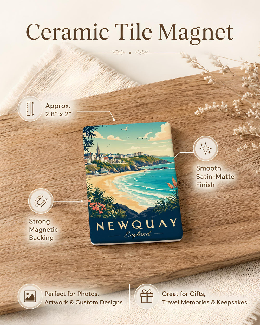Newquay England Fridge Magnet, Newquay Cornwall Souvenir Magnet, Newquay UK Travel Gift, Coastal Town Keepsake Magnet