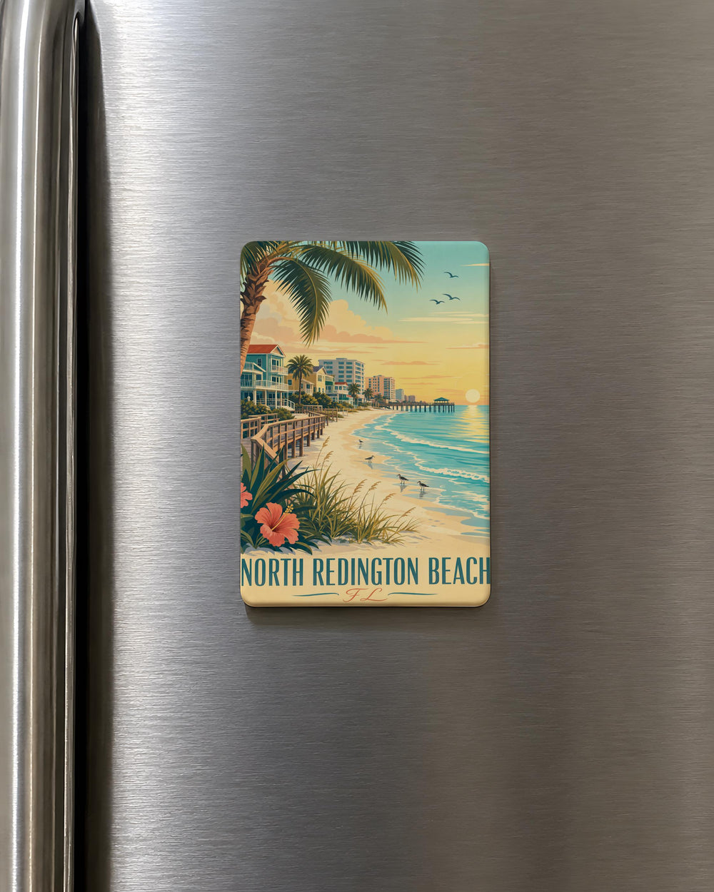 North Redington Beach FL Fridge Magnet, Florida Beach Town Souvenir Magnet, Gulf Coast Vacation Keepsake, Coastal Location Magnet