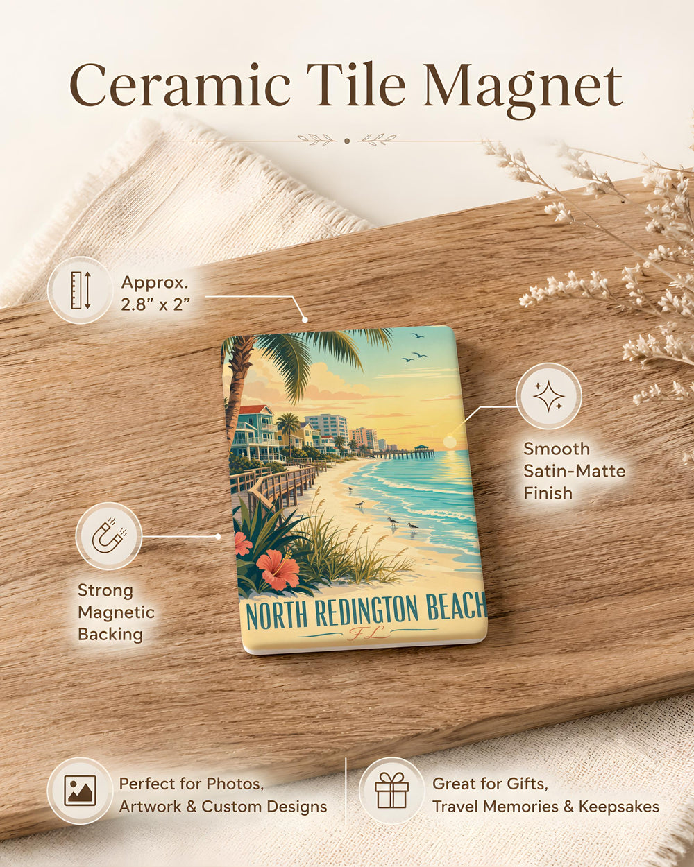 North Redington Beach FL Fridge Magnet, Florida Beach Town Souvenir Magnet, Gulf Coast Vacation Keepsake, Coastal Location Magnet