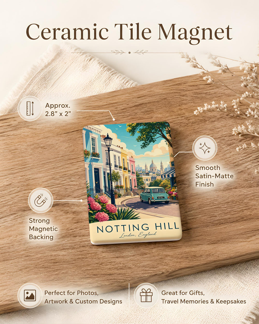 Notting Hill Fridge Magnet, London Neighborhood Souvenir, Portobello Road Market, Travel Keepsake, UK Gift
