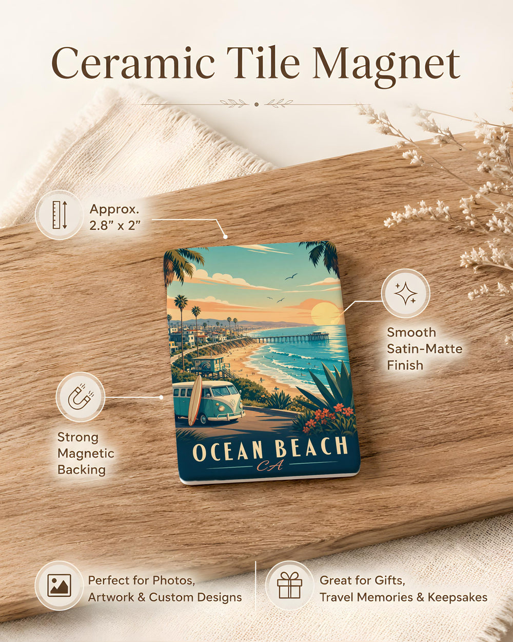 Ocean Beach CA Fridge Magnet, San Diego California Souvenir Magnet, Ocean Beach Travel Gift, Coastal Beach Town Magnet