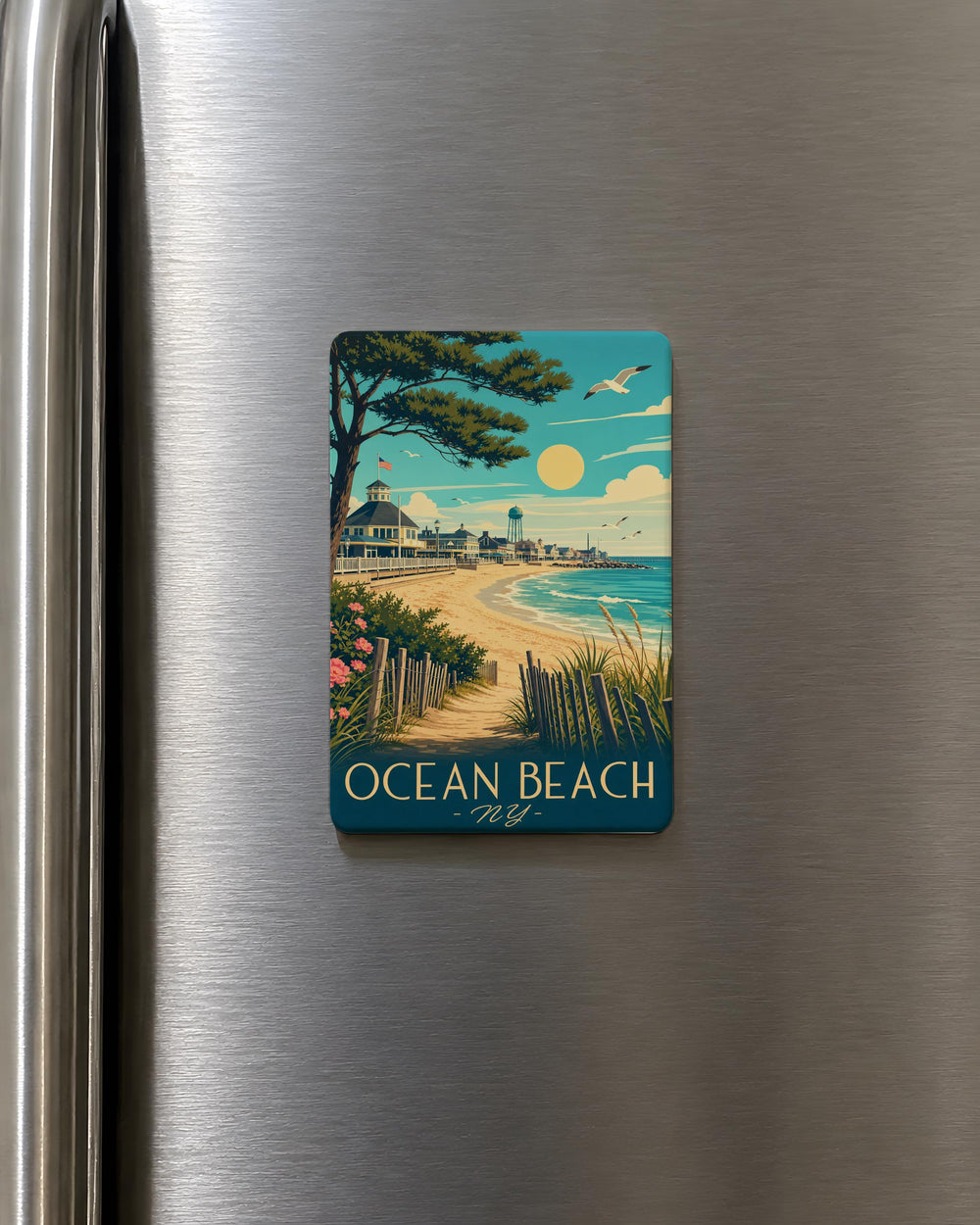 Ocean Beach NY Fridge Magnet, Long Island New York Coastal Souvenir Magnet, Beach Town Travel Keepsake Gift