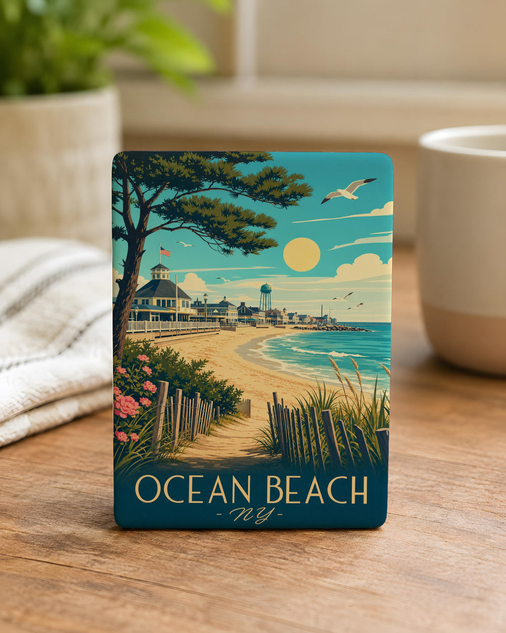 Ocean Beach NY Fridge Magnet, Long Island New York Coastal Souvenir Magnet, Beach Town Travel Keepsake Gift