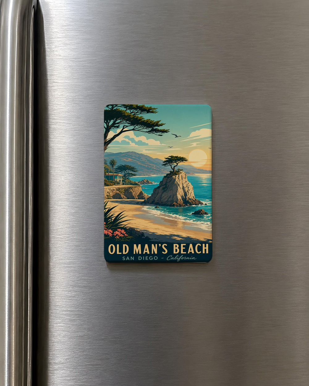 Old Man’s Beach Fridge Magnet, Old Mans Beach Coastal Landmark Souvenir, Beach Scene Refrigerator Magnet Gift