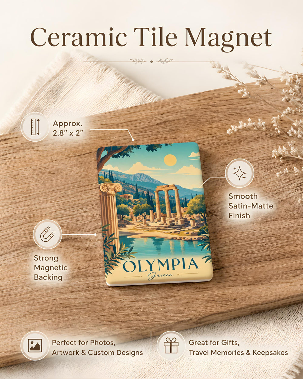 Olympia Greece Fridge Magnet, Ancient Olympia Landmark Souvenir, Greece Travel Gift, Greek History Keepsake Magnet
