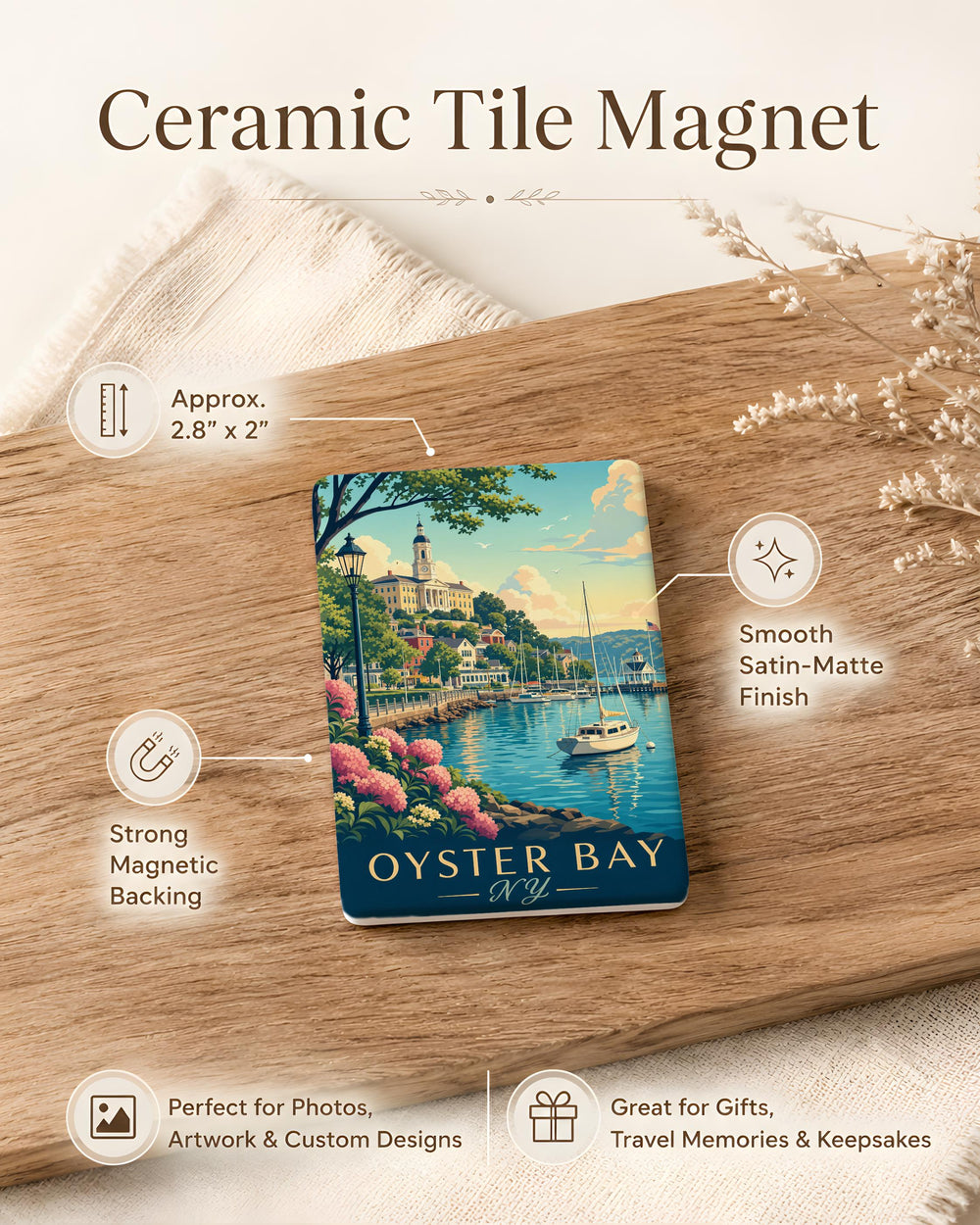 Oyster Bay NY Fridge Magnet, Long Island New York Souvenir Magnet, Oyster Bay Landmark Travel Gift, Coastal Town Keepsake