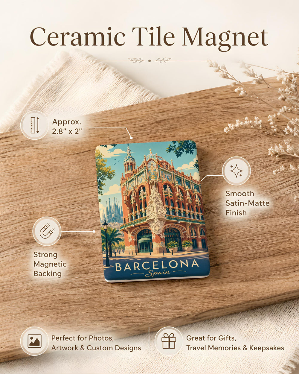 Palau de la Música Catalana Fridge Magnet, Barcelona Concert Hall Souvenir Magnet, Spanish Architecture Travel Gift
