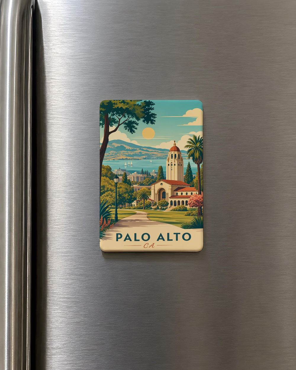 Palo Alto CA Fridge Magnet, Palo Alto California Souvenir Magnet, Bay Area Travel Gift, City Landmark Keepsake Magnet