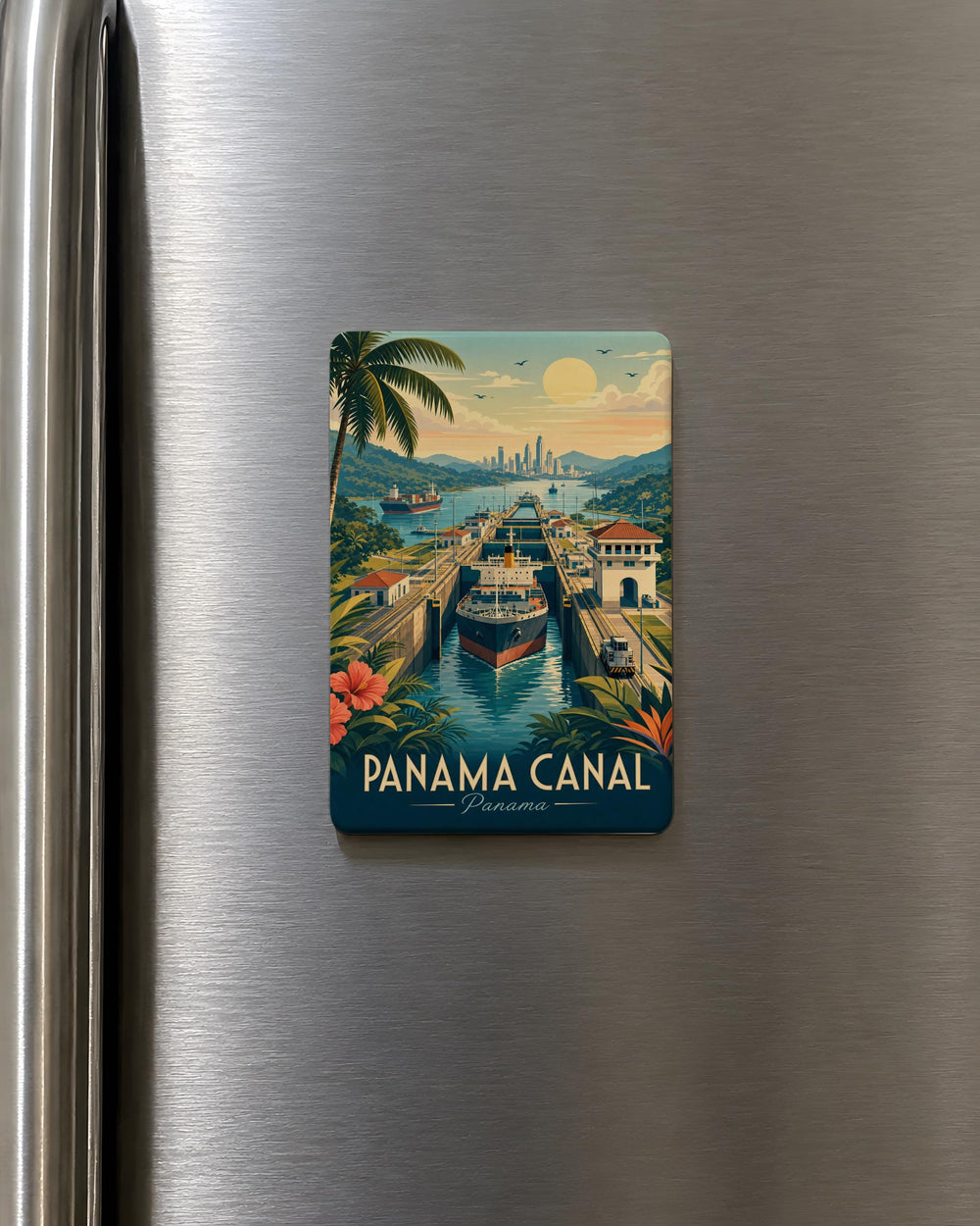 Panama Canal Fridge Magnet, Panama Souvenir Magnet, Canal Locks Travel Gift, Central America Landmark Refrigerator Magnet