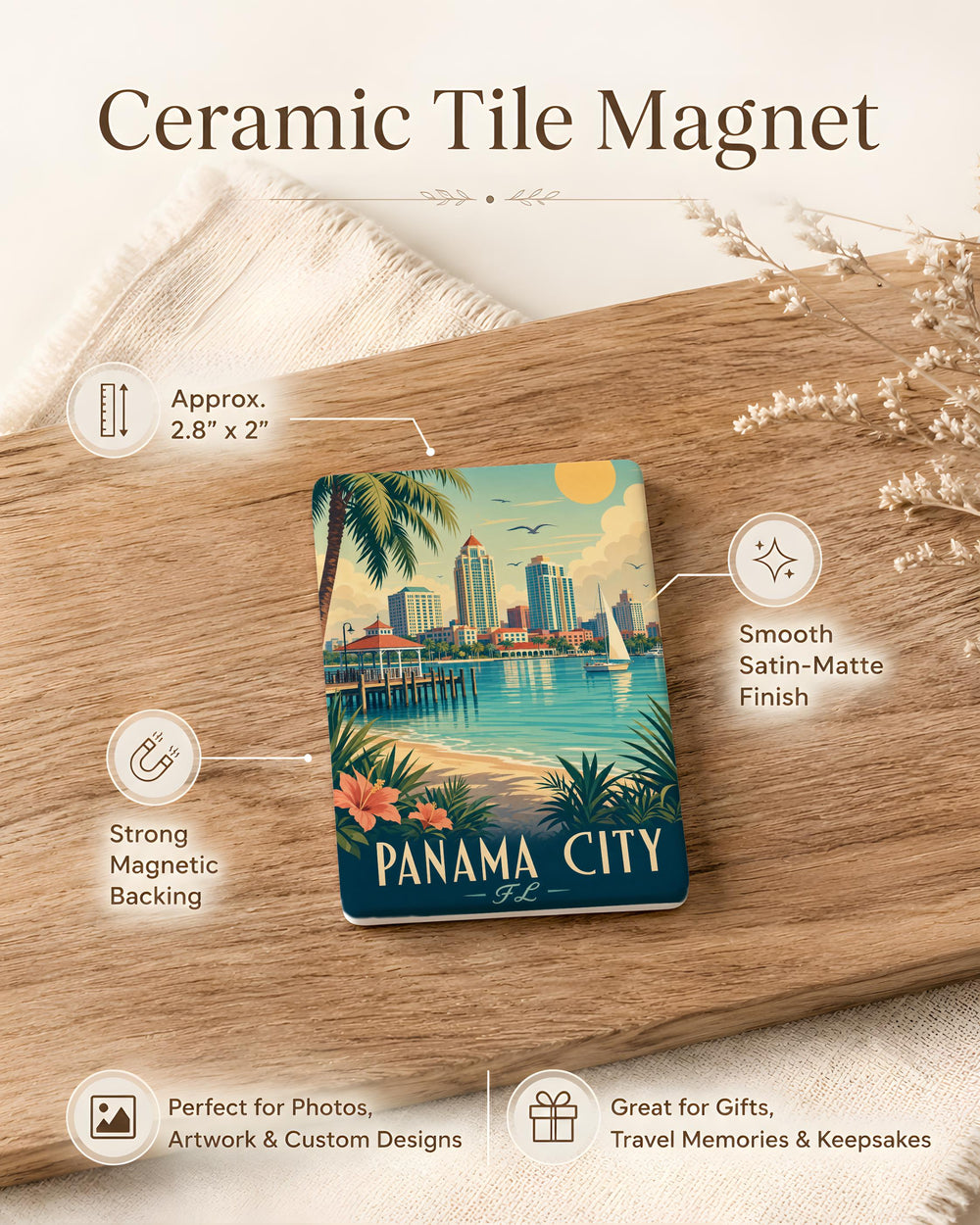Panama City FL Fridge Magnet, Panama City Florida Souvenir Magnet, Beach Vacation Travel Keepsake Magnet