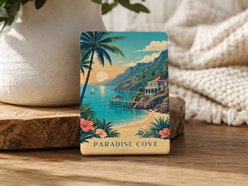 Paradise Cove Fridge Magnet, Coastal Beach Cove Scene Souvenir Magnet, Seaside Vacation Decor, Ocean Getaway Gift