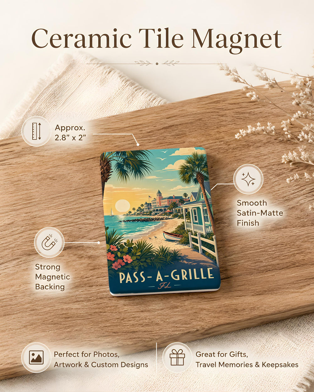 Pass-a-Grille Florida Fridge Magnet, Pass-a-Grille Beach Souvenir, St Pete Beach FL Travel Keepsake Magnet