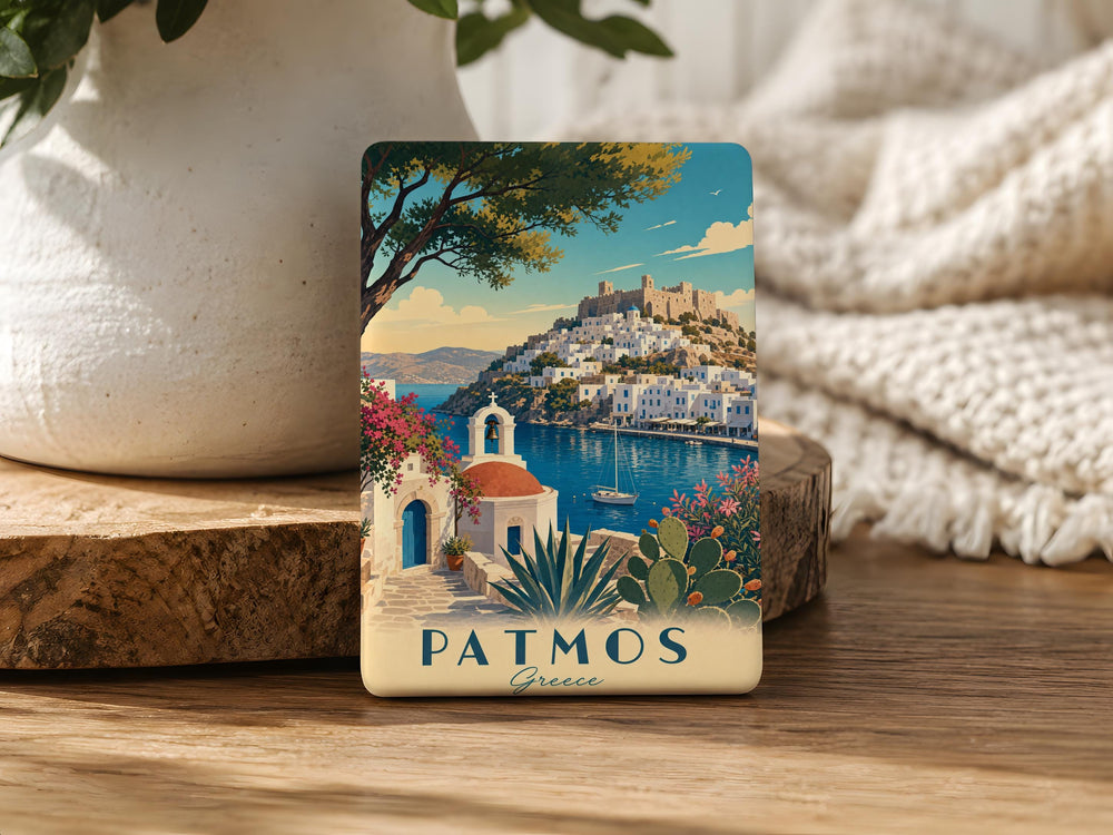 Patmos Greece Fridge Magnet, Patmos Island Souvenir Magnet, Greek Dodecanese Travel Gift, Greece Vacation Keepsake Magnet