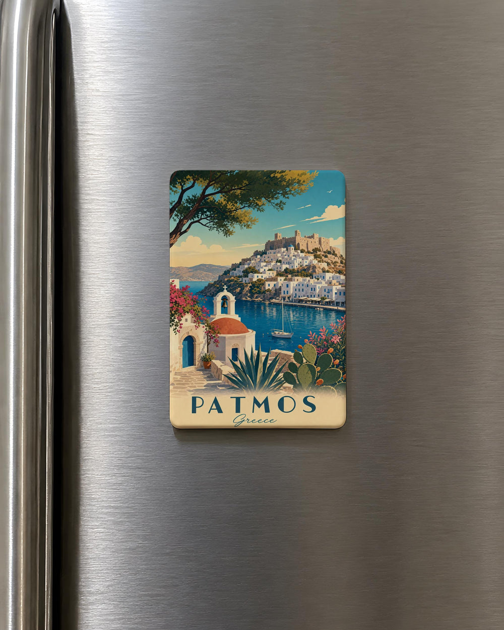 Patmos Greece Fridge Magnet, Patmos Island Souvenir Magnet, Greek Dodecanese Travel Gift, Greece Vacation Keepsake Magnet
