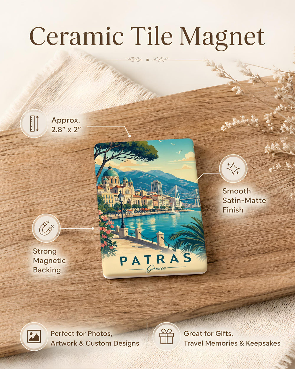 Patras Greece Fridge Magnet, Patras Souvenir Magnet, Greece Travel Keepsake, Patras City Landmark Refrigerator Magnet