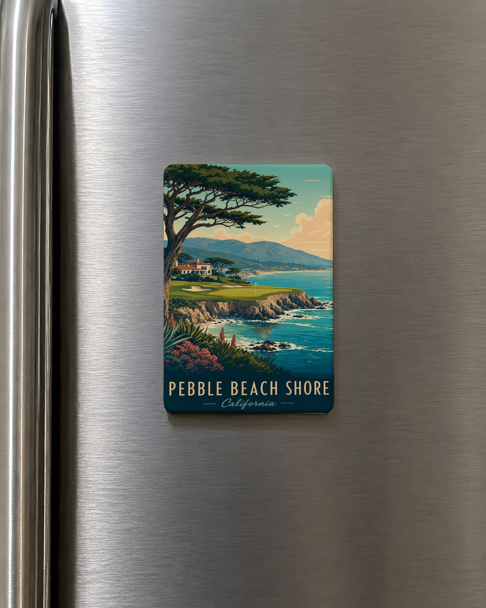 Pebble Beach Shore Fridge Magnet, Coastal Beach Scene Souvenir Magnet, Ocean Shoreline Kitchen Decor Magnet
