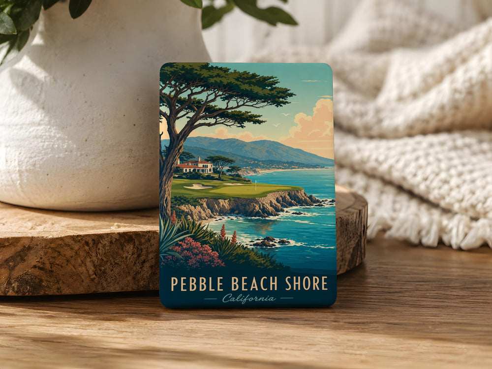 Pebble Beach Shore Fridge Magnet, Coastal Beach Scene Souvenir Magnet, Ocean Shoreline Kitchen Decor Magnet