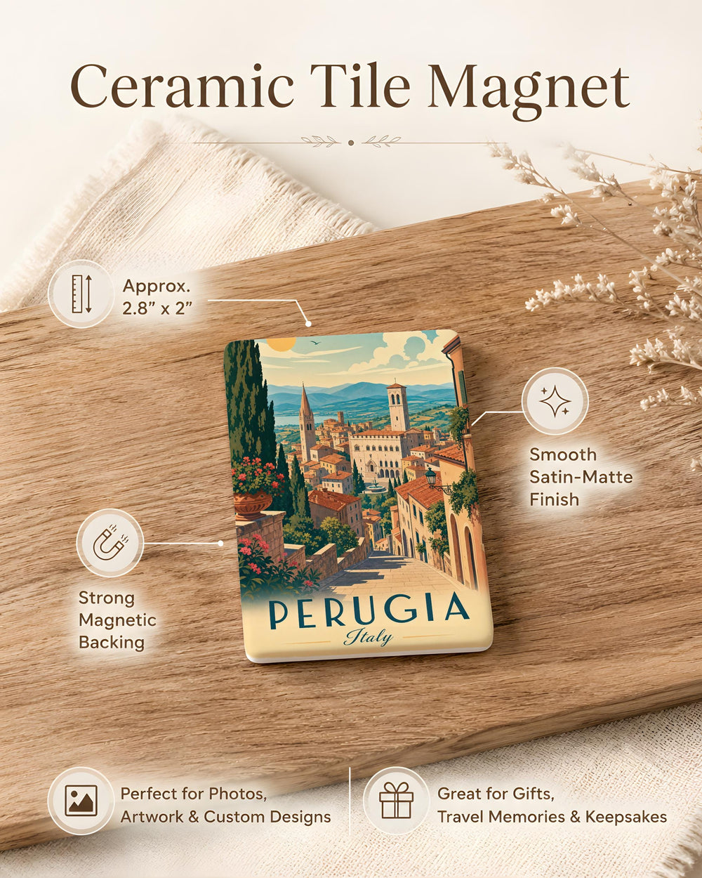 Perugia Italy Fridge Magnet, Perugia Souvenir Magnet, Umbria Travel Gift, Italian City Landmark Magnet, Italy Vacation Keepsake