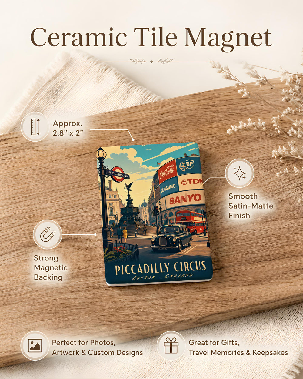 Piccadilly Circus London Fridge Magnet, Iconic City Landmark Souvenir Magnet, UK Travel Keepsake Refrigerator Magnet