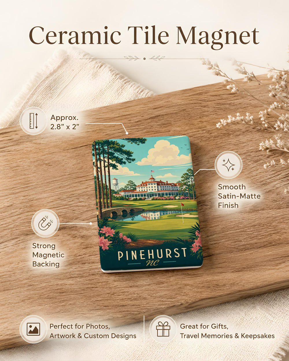 Pinehurst NC Fridge Magnet, Pinehurst North Carolina Souvenir Magnet, Pinehurst Travel Gift, Sandhills Keepsake Magnet