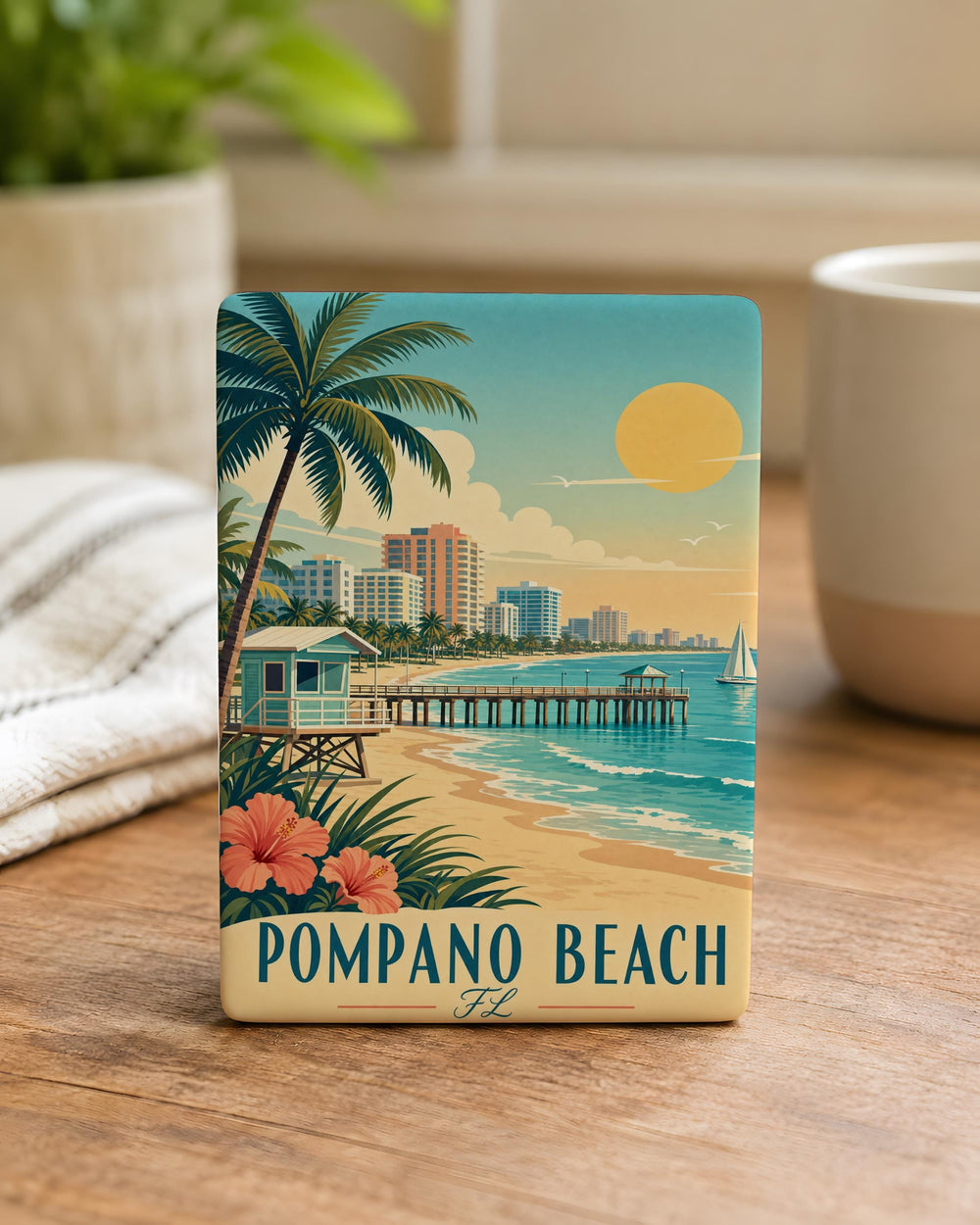 Pompano Beach FL Fridge Magnet, Pompano Beach Florida Souvenir Magnet, Beach Town Travel Gift, Coastal Vacation Keepsake