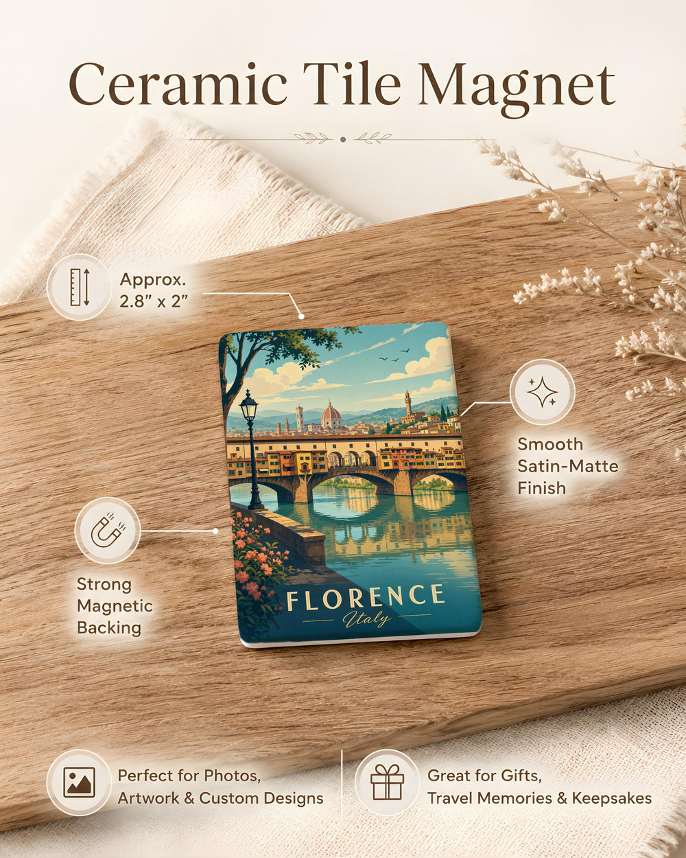 Ponte Vecchio Fridge Magnet, Florence Italy Landmark Souvenir, Arno River Bridge Travel Keepsake Gift