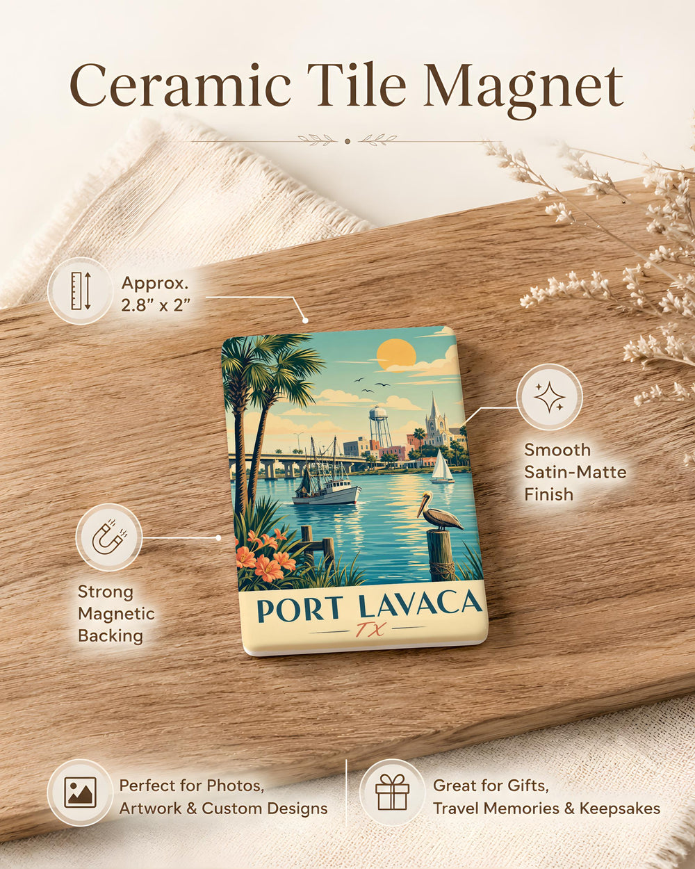 Port Lavaca TX Fridge Magnet, Port Lavaca Texas Souvenir Magnet, Coastal Town Travel Gift, Gulf Coast Keepsake Magnet