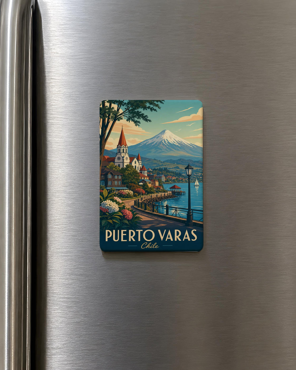 Puerto Varas Chile Fridge Magnet, Lake Llanquihue Souvenir, Osorno Volcano Landmark Travel Keepsake Gift