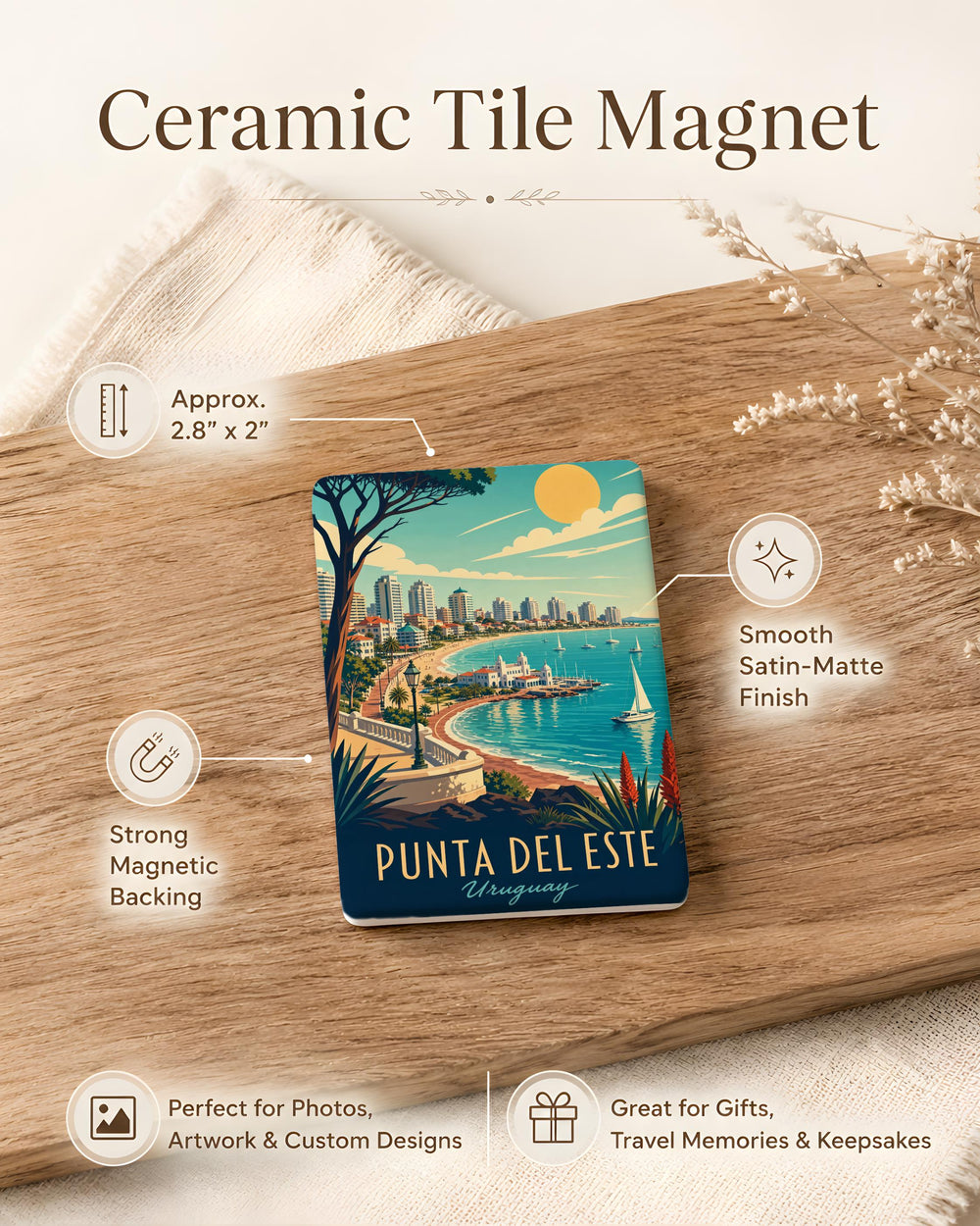Punta del Este Uruguay Fridge Magnet, Punta del Este Travel Souvenir Magnet, Uruguay Beach City Landmark Magnet