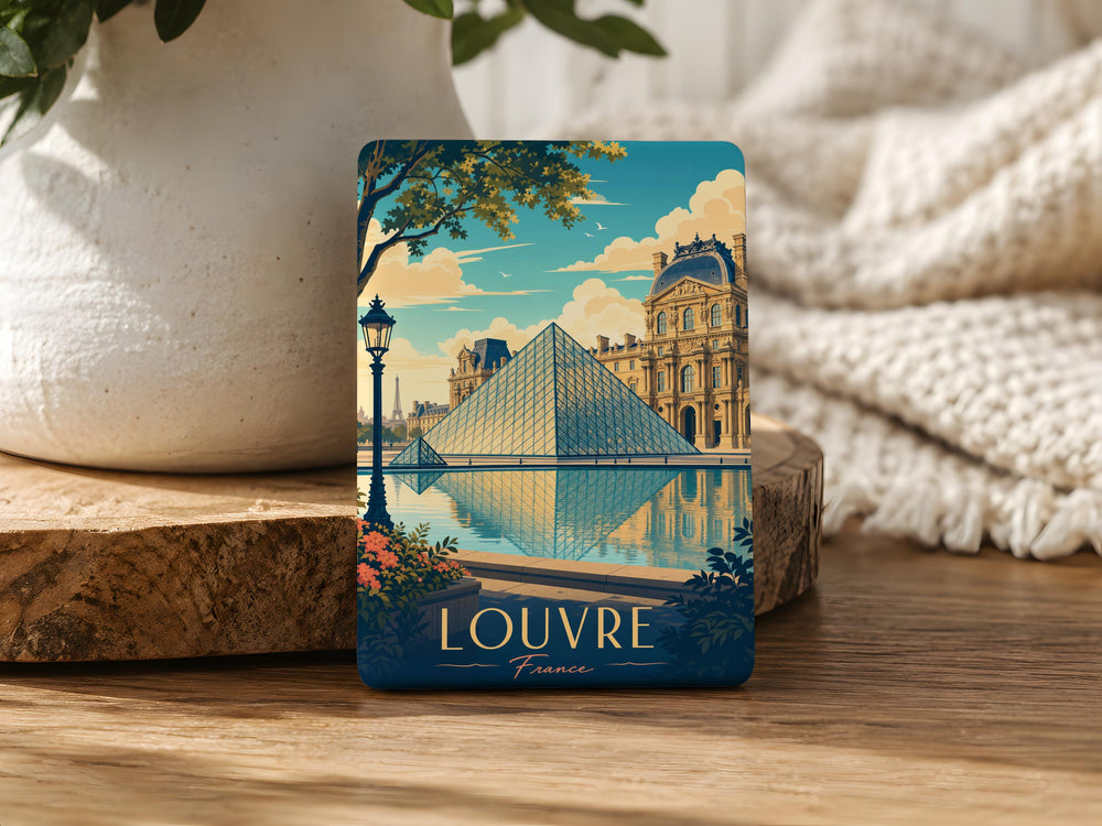 Louvre Pyramid Fridge Magnet, Paris Museum Landmark Souvenir Magnet, Glass Pyramid at Louvre Decor Magnet