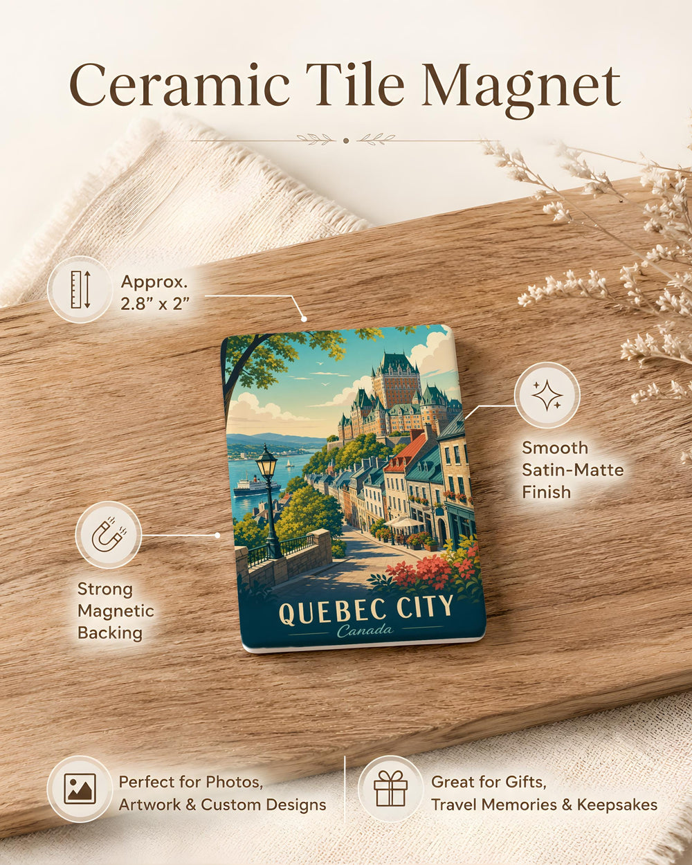 Quebec City Canada Fridge Magnet, Old Quebec Landmark Souvenir, Chateau Frontenac Travel Keepsake Magnet