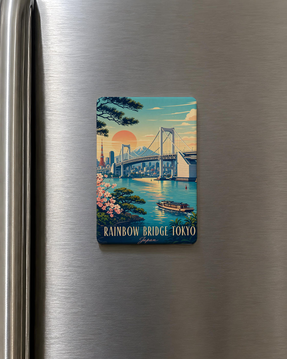Rainbow Bridge Tokyo Fridge Magnet, Tokyo Landmark Souvenir Magnet, Japan Travel Gift, Tokyo Bay Bridge Magnet