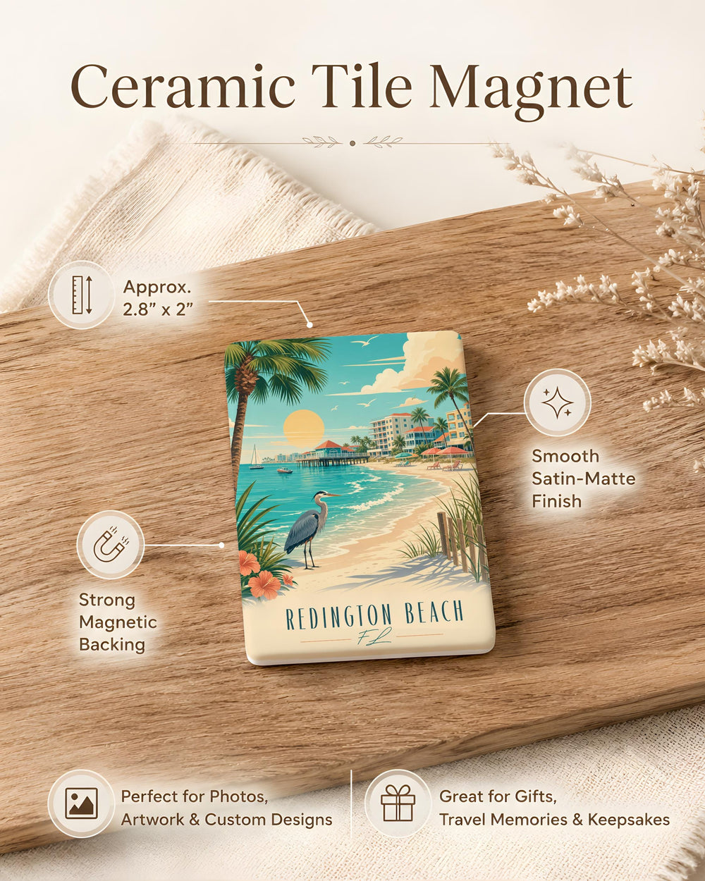 Redington Beach FL Fridge Magnet, Florida Gulf Coast Beach Town Souvenir Magnet, Redington Beach Florida Travel Gift