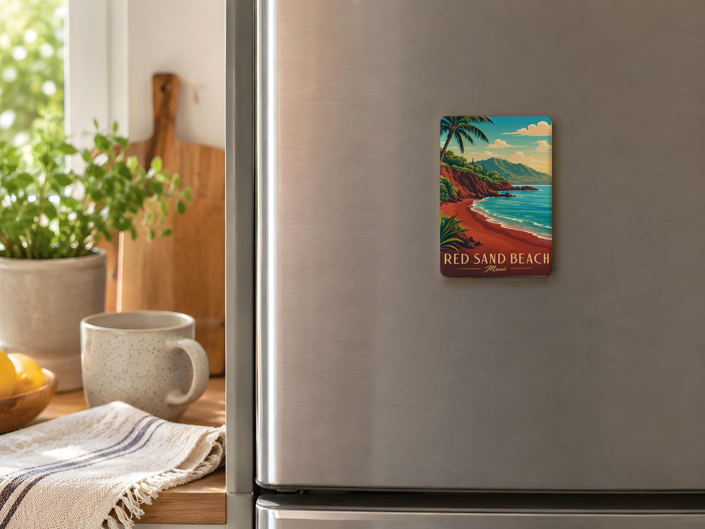 Red Sand Beach Maui Fridge Magnet, Hawaii Coastal Landmark Souvenir Magnet, Maui Travel Keepsake Kitchen Decor