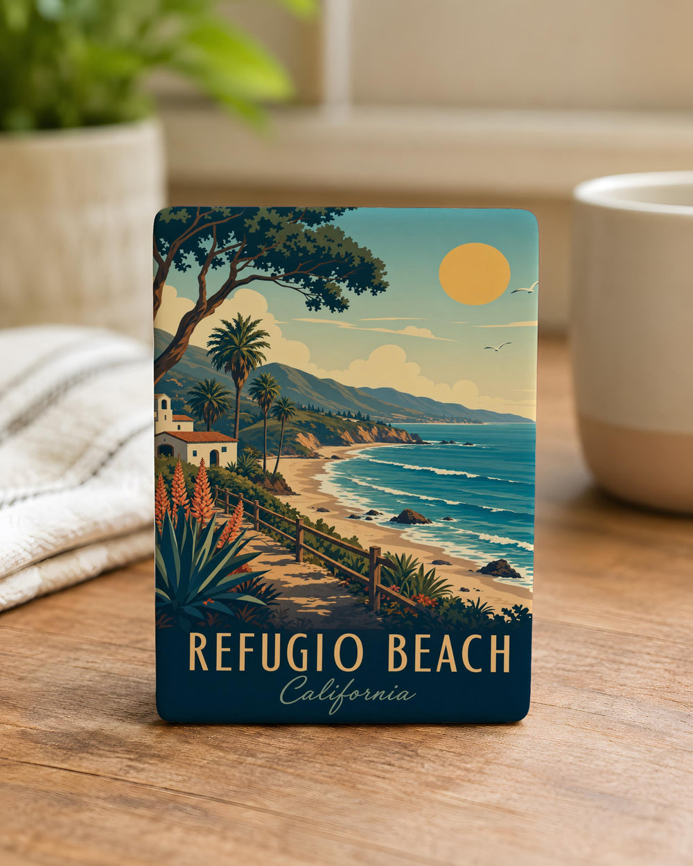 Refugio Beach Fridge Magnet, California Coastal Beach Scene Souvenir Magnet, Seaside Travel Gift