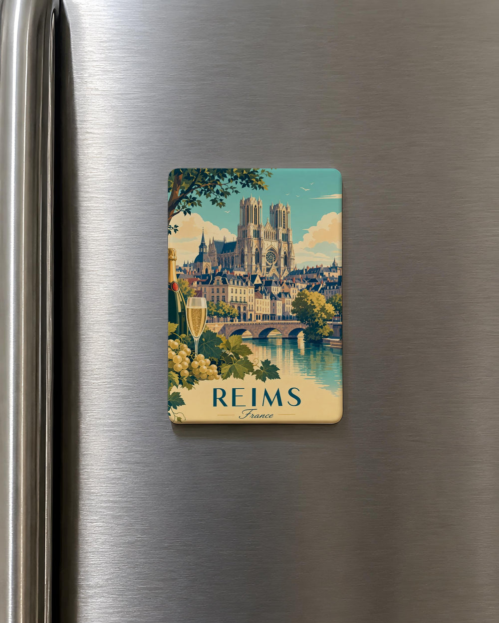 Reims France Fridge Magnet, Reims Cathedral Souvenir, French City Travel Keepsake, Champagne Region Landmark Magnet